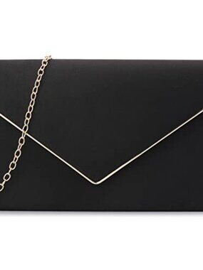 Faux Suede Pleated Clutch Evening Bag with Gold Chain Strap